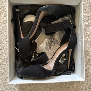 Black Suede Heels with Ankle Strap